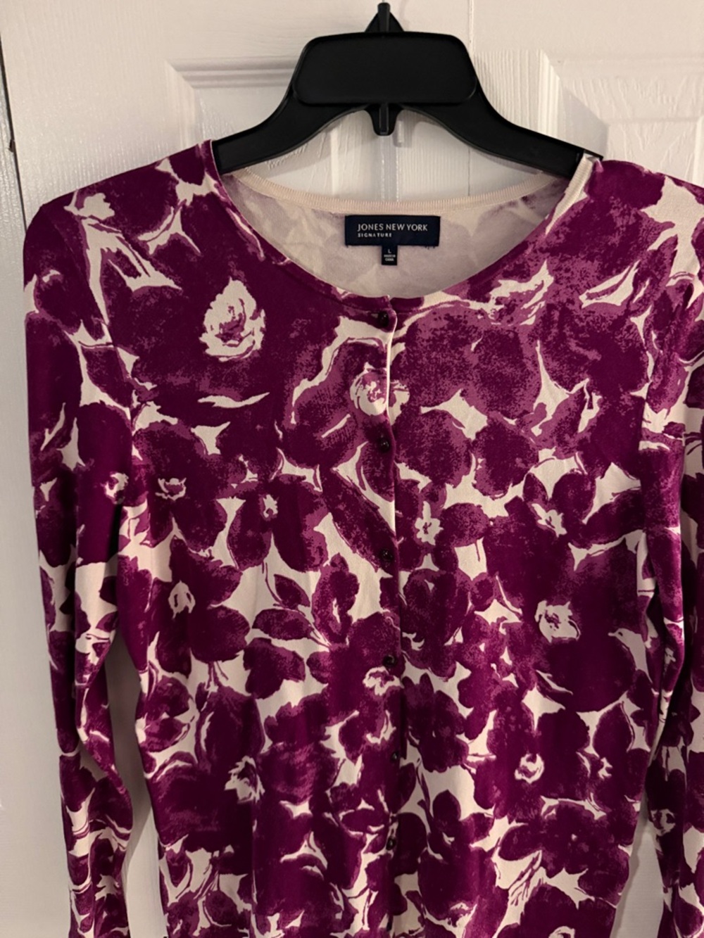 Jones New York Plum and Cream Floral Cardigan, L